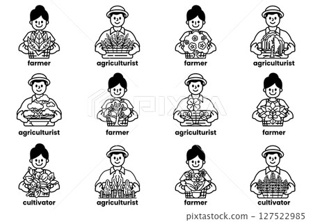 A group of people are holding plants and the words Agriculturist, Farmer 127522985