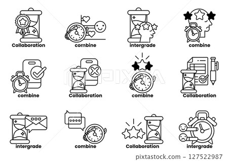 The image is a collection of different time-related icons, including clocks The image is a collection of different time-related icons, including clocks 127522987
