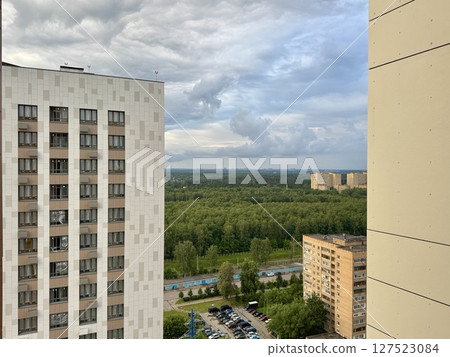 Bird's-eye view of the new building on a warm summer day. High quality photo 127523084