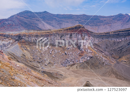 (Kumamoto Prefecture) Agglutinate topography of the crater wall of Nakadake, Mt. Aso 127523097