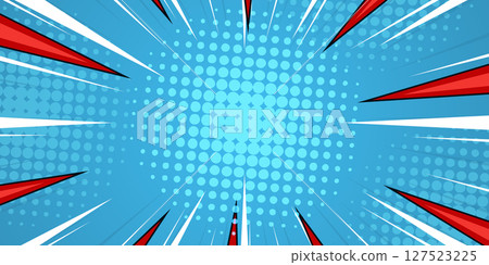 Halftone Pop Art Style Star Explosion Pattern Cartoon Background, Vintage Tone Light Effect Vector illustration wow banner with gradient design 127523225