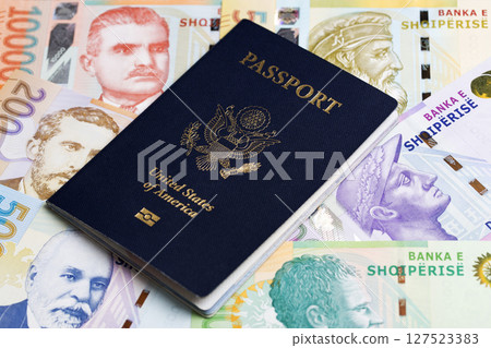 American passport on Albanian Lek 127523383