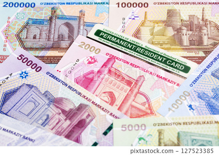 American Permanent Resident Card on Uzbekistani som 127523385