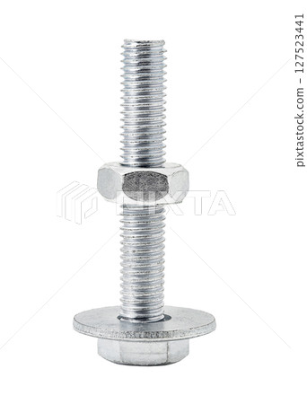 bolt with nut and washer, isolated on white background with clipping path 127523441