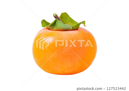 persimmon is one whole fresh, isolated on white background with clipping path persimmon is one whole fresh, isolated on white background with clipping path 127523442