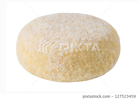 semi-finished potato patty in batter, raw, isolated on white background with clipping path semi-finished potato patty in batter, raw, isolated on white background with clipping path 127523459