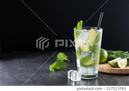 Classic Mojito Cocktail with Lime and Mint. Classic Mojito Cocktail with Lime and Mint Classic Mojito Cocktail with Lime and Mint. Classic Mojito Cocktail with Lime and Mint 127523763
