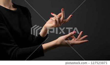 Woman hand with red manicure. Elegant female care concept. Beauty salon treatment and fashion design. Cosmetic product advertisement. Woman hand with red manicure. Elegant female care concept. Beauty salon treatment and fashion design. Cosmetic product advertisement. 127523871