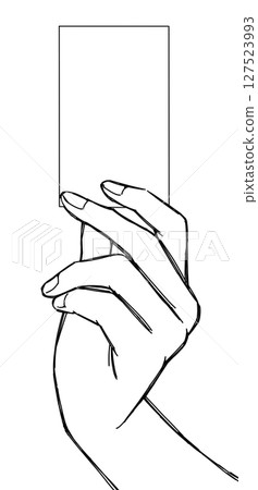 Line drawing illustration of a hand holding a card 127523993