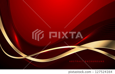 Abstract gold ribbon curve overlap on red luxury background vector 127524164