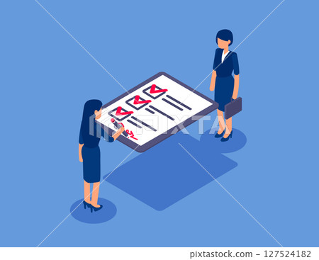 Two business person signing documents. Flat isometric vector concept 127524182