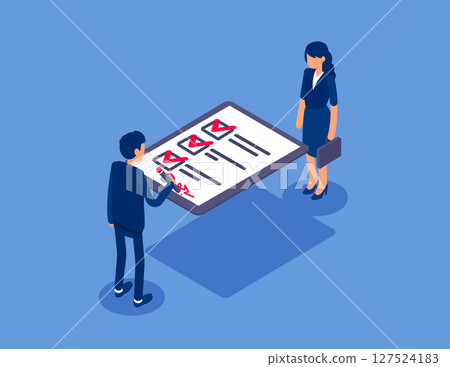 Two business person signing documents. Flat isometric vector concept 127524183