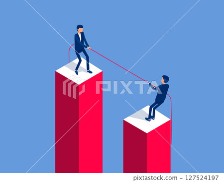 Two business person tug of war at high altitude. Flat isometric vector concept 127524197