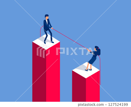 Two business person tug of war at high altitude. Flat isometric vector concept Two business person tug of war at high altitude. Flat isometric vector concept 127524199
