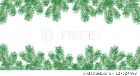 Hand drawn Pine Twigs Top and Bottom Frame Border Christmas Holidays Copy space Template Banner Fond 127524459