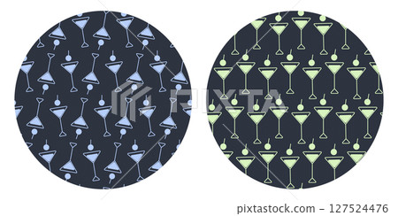 Triangular Glasses and cherry Minimalist backdrop design Seamless Pattern on Circle Backgrounds Fond 127524476