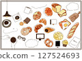 一組向量水彩可愛麵包插圖 127524693