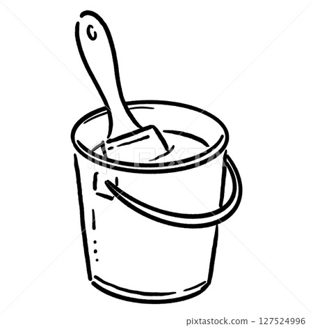 帶刷子的桶子_線條畫 127524996