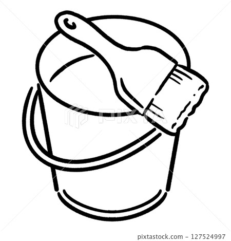 帶刷子的桶子_線條畫 127524997