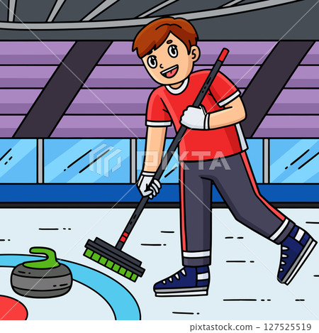 Curling Male Curler Sweeping Surface Colored  Curling Male Curler Sweeping Surface Colored  127525519