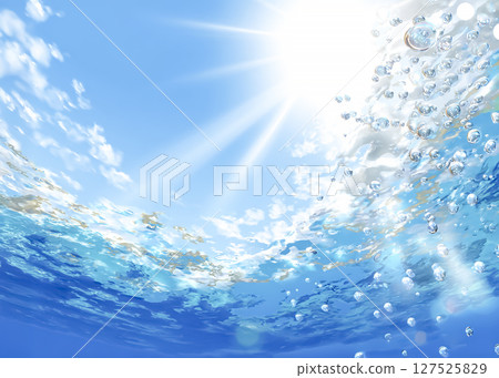 Illustration of looking up at the sun from underwater 127525829