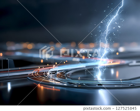 閃電擊中高速公路瞬間的 CG 鏡頭 127525845