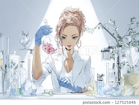 一位科學家手持裝有人工血液的試管的插圖素材 一位科學家手持裝有人工血液的試管的插圖素材 127525848