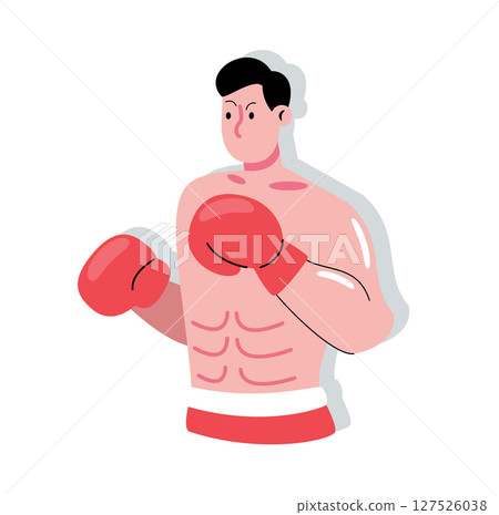 Cartoon Boxer with Gloves Ready to Fight Cartoon Boxer with Gloves Ready to Fight 127526038