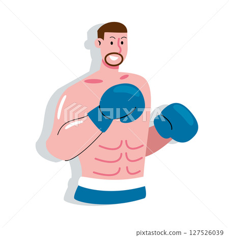 Cartoon Boxer with Gloves Ready to Fight Cartoon Boxer with Gloves Ready to Fight 127526039