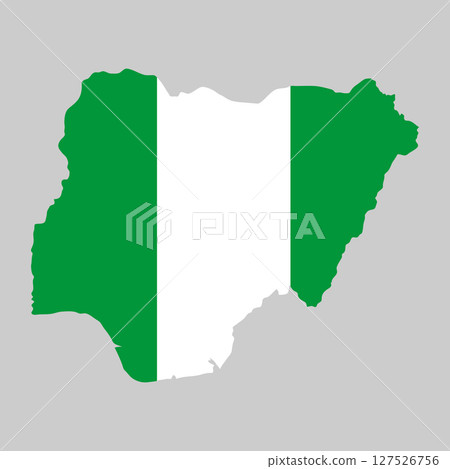Nigeria outline of map on background of national flag 127526756