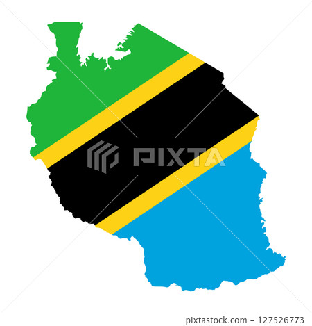 Tanzania outline of map on background of national flag 127526773