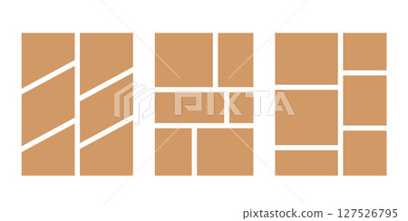 Vector frame with six segments, photo collage, grid. Mosaic illustrations set. Vector rectangle mood board. Empty mockup 127526795