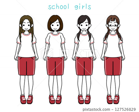 四名身著運動服的高中女生 四名身著運動服的高中女生 127526829