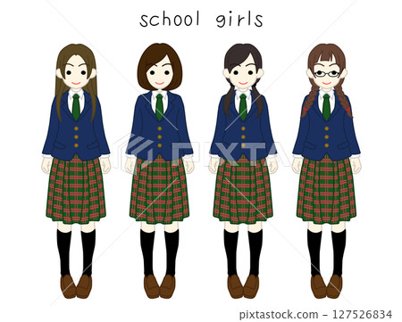 Four high school girls in blazer uniforms 127526834