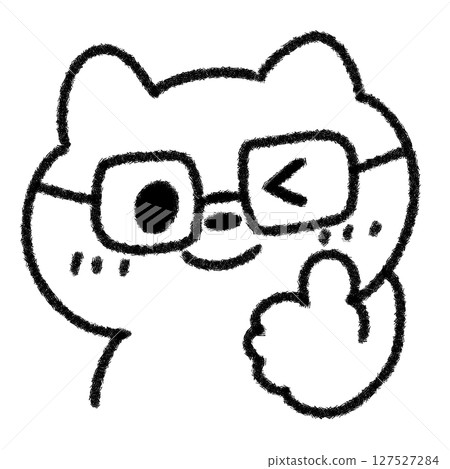 一隻戴著眼鏡、豎起大拇指的貓的可愛而輕鬆的手繪插圖(單色) 一隻戴著眼鏡、豎起大拇指的貓的可愛而輕鬆的手繪插圖(單色) 127527284