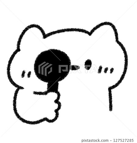 Hand-drawn illustration of a cute cat taking a vision test (monochrome) 127527285