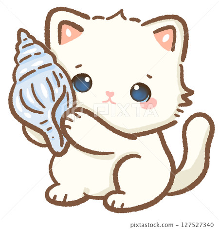 Cute Kawaii White Cat with Seashell, Italian Summer Beach Clipart for Stickers, Scrapbooking, Travel Art, Kids, Coastal Decor, Amalfi Coast Holiday Design Cute Kawaii White Cat with Seashell, Italian Summer Beach Clipart for Stickers, Scrapbooking, Travel Art, Kids, Coastal Decor, Amalfi Coast Holiday Design 127527340