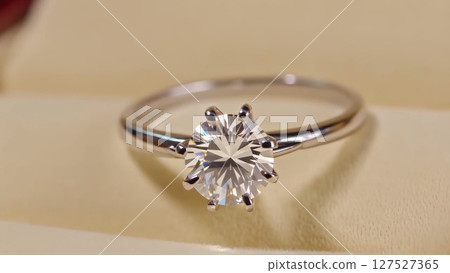 Engagement ring showcase featuring stunning diamond solitaire set in platinum, demonstrating the brilliance and craftsmanship of luxury jewelry with exquisite details 127527365