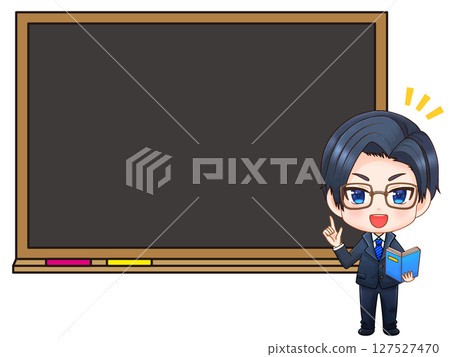 一名戴著眼鏡、穿著西裝的男子和一塊黑板的插畫素材 一名戴著眼鏡、穿著西裝的男子和一塊黑板的插畫素材 127527470
