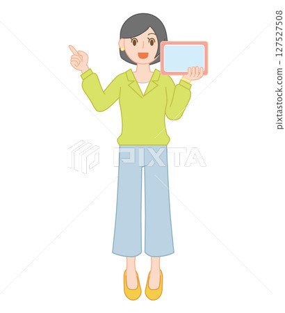 Illustration of a female teacher teaching using a tablet (fashionable style) 127527508