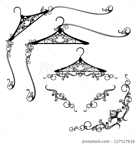 black and white haute couture fashion coat hangers vector calligraphic decorative elements 127527616