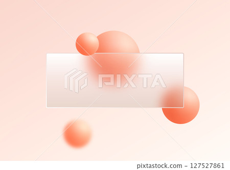 Soft peach banner with glass morphism style and glowing 3D spheres on a warm pastel gradient background. 127527861