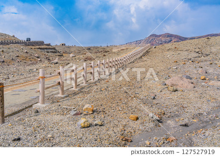(Kumamoto Prefecture) Aso - View of the first crater of Nakadake from Sunasenri Beach (Kumamoto Prefecture) Aso - View of the first crater of Nakadake from Sunasenri Beach 127527919