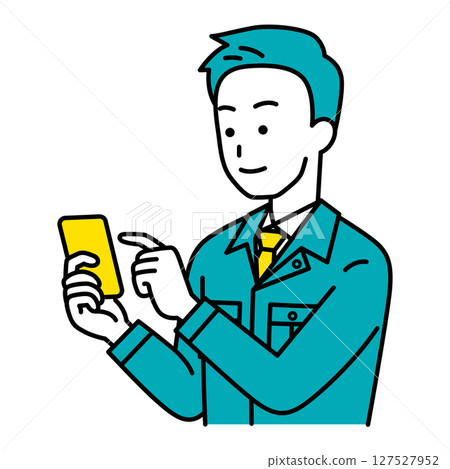 A male worker operating a smartphone 127527952