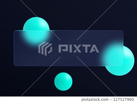 Dark glass morphism UI panel with cyan glowing spheres 127527960