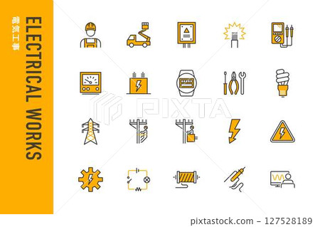 用於電氣工作的 20 個線條圖圖示集 用於電氣工作的 20 個線條圖圖示集 127528189