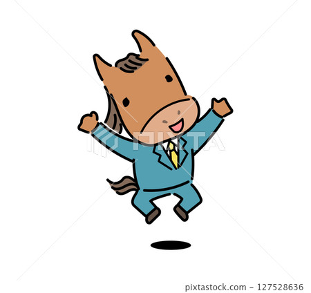 Illustration of a horse character in a suit jumping 127528636