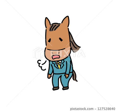 一匹穿著西裝、嘆息的馬的人物插圖 一匹穿著西裝、嘆息的馬的人物插圖 127528640