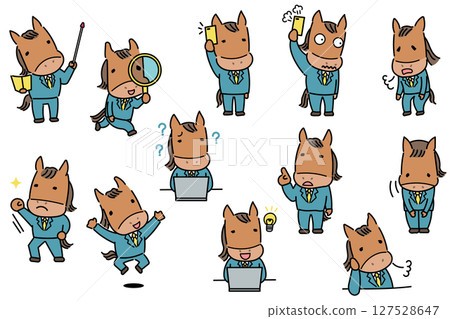 穿著西裝工作的馬匹角色插畫集 127528647