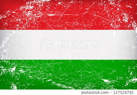 Grunge Hungarian flag with distressed texture and vintage horizontal tricolor red white green background 127528792